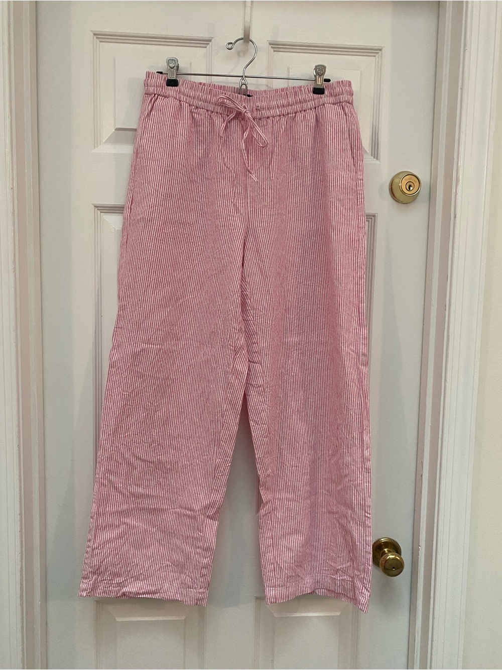 J. Crew Pink and White Striped Seersucker Drawstring Pants - Size 8